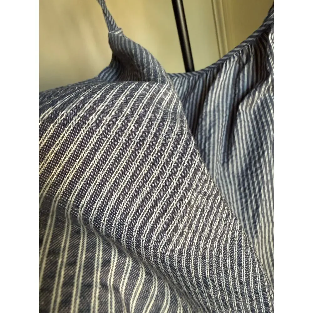 By Together Navy & White Seersucker Pinstripe Wide Leg Jumpsuit | Size Large - Picture 2 of 5